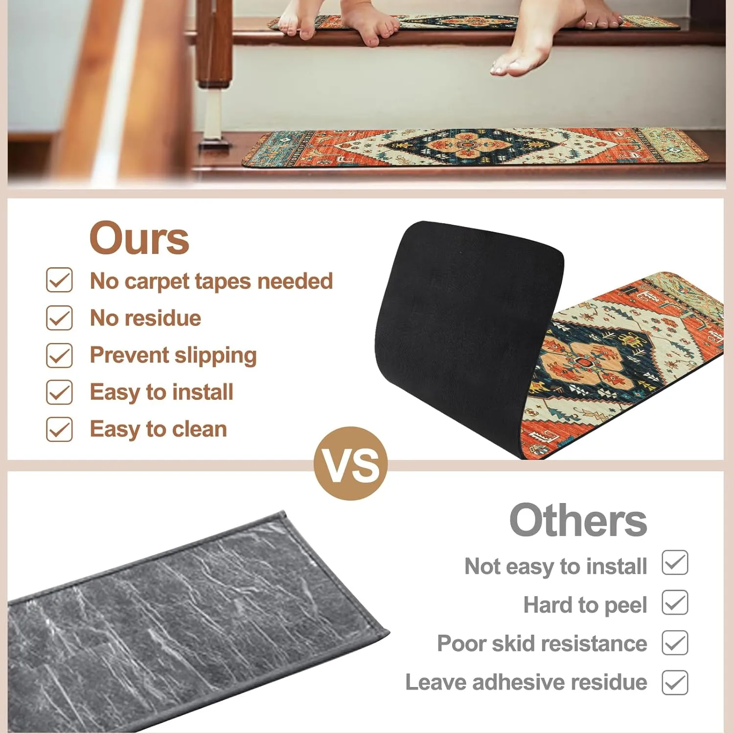 OJIA Stair Treads Non-Slip Matching Mat for Wooden Steps, Square Capet Stair Treads Rubber Backing Stair Runner Anti-Slip Stair Landing Mat 31x31 Inch