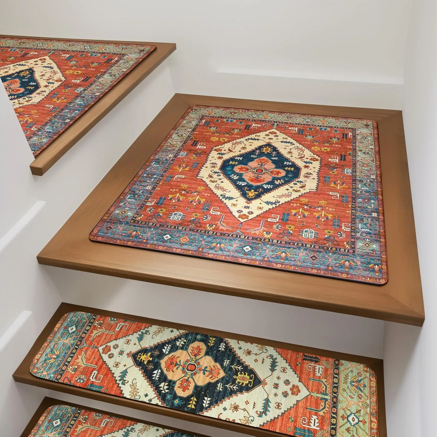 OJIA Stair Treads Non-Slip Matching Mat for Wooden Steps, Square Capet Stair Treads Rubber Backing Stair Runner Anti-Slip Stair Landing Mat 31x31 Inch