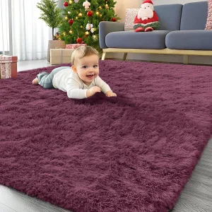 OLANLY Area Rugs for Living Room Bedroom, Machine Washable 4x5.9 Feet Soft Fluffy Shaggy Bedside Rug, Indoor Floor Carpet for Kids Girls and Boys, Dorms, Nursery Rooms, Home Decor Aesthetic, Burgundy
