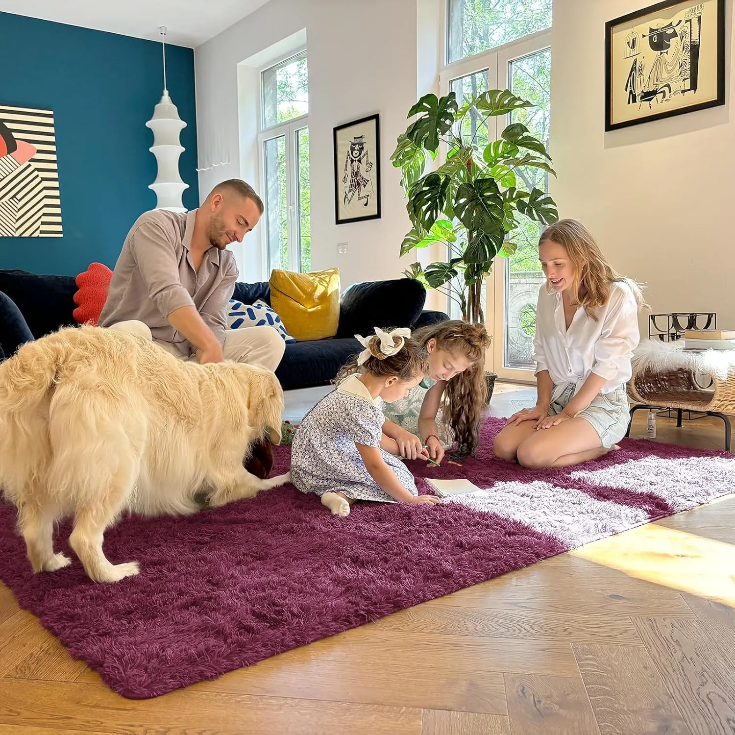 OLANLY Area Rugs for Living Room Bedroom, Machine Washable 4x5.9 Feet Soft Fluffy Shaggy Bedside Rug, Indoor Floor Carpet for Kids Girls and Boys, Dorms, Nursery Rooms, Home Decor Aesthetic, Burgundy