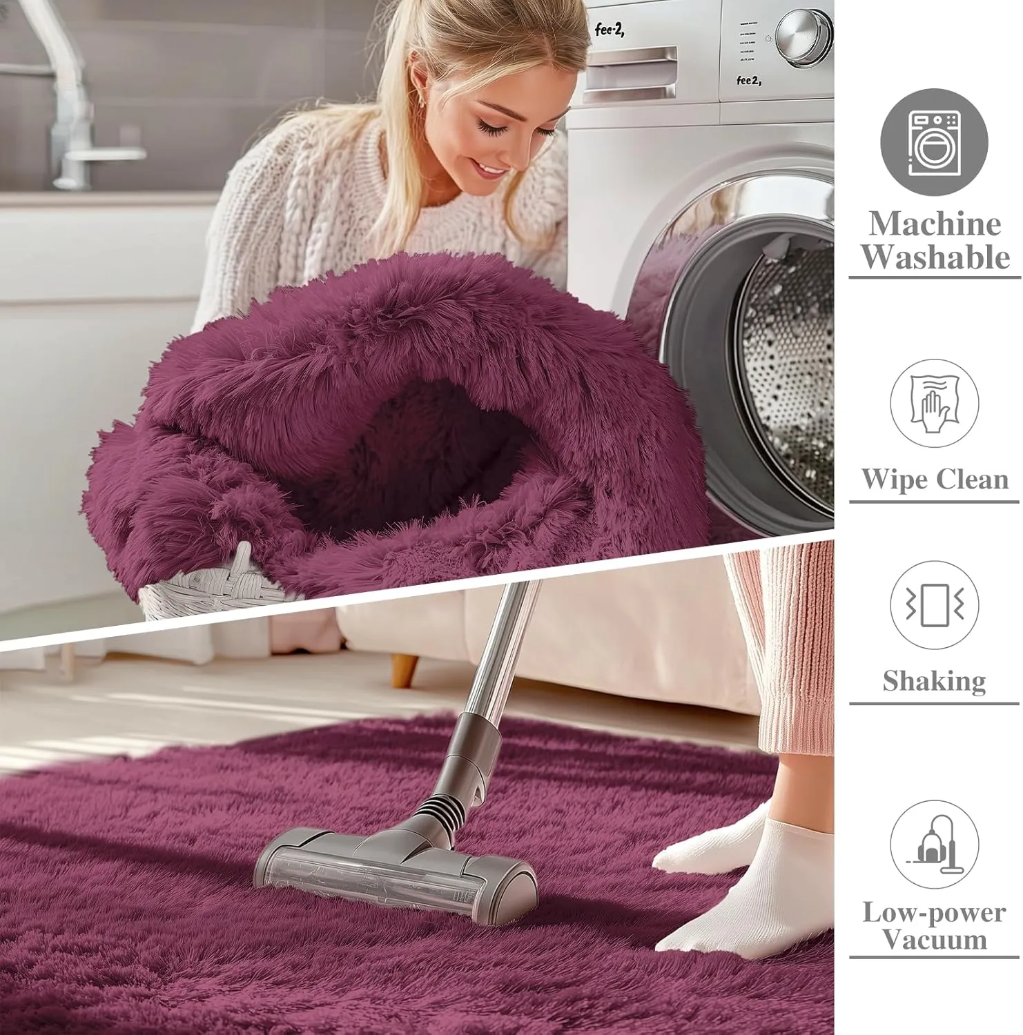 OLANLY Area Rugs for Living Room Bedroom, Machine Washable 4x5.9 Feet Soft Fluffy Shaggy Bedside Rug, Indoor Floor Carpet for Kids Girls and Boys, Dorms, Nursery Rooms, Home Decor Aesthetic, Burgundy