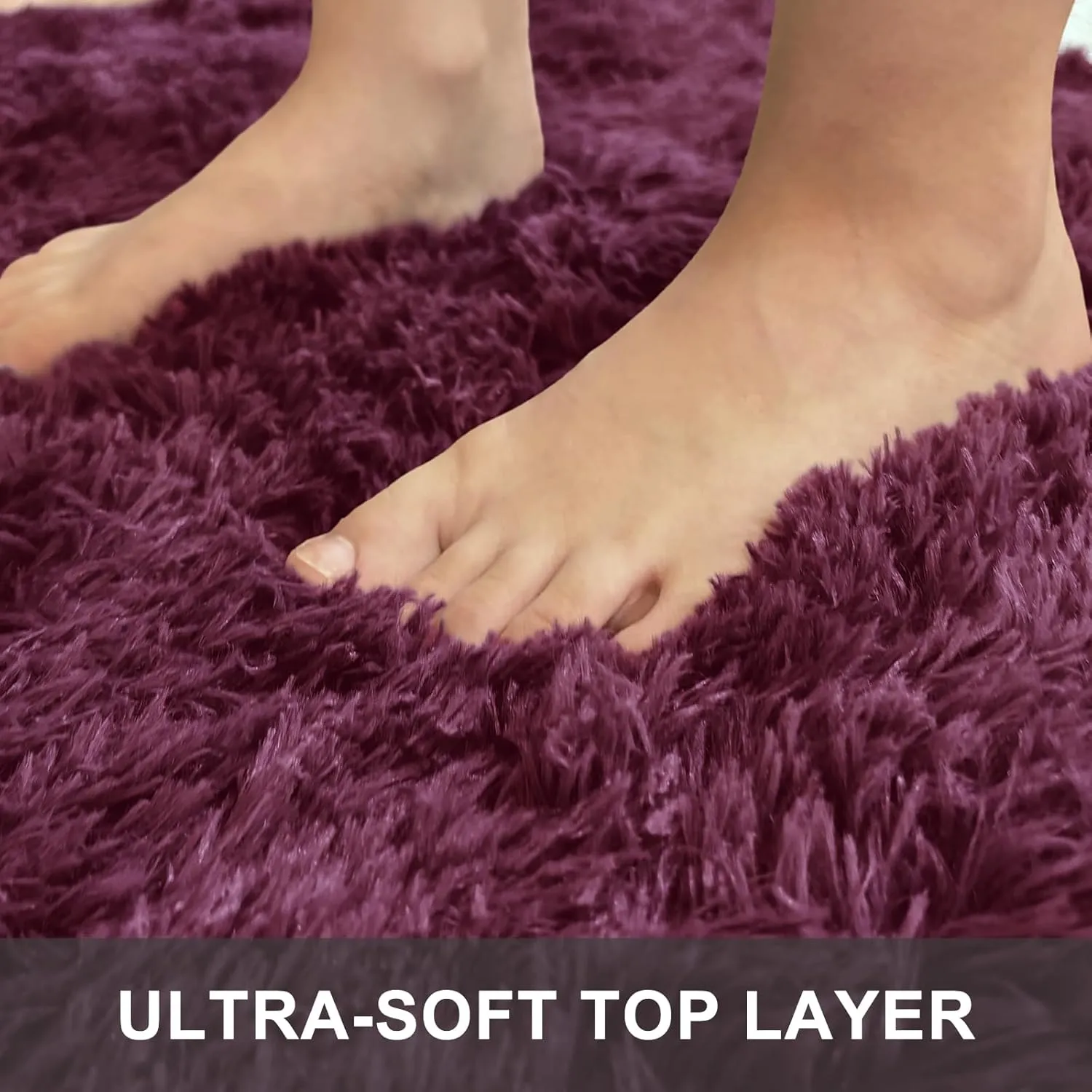 OLANLY Area Rugs for Living Room Bedroom, Machine Washable 4x5.9 Feet Soft Fluffy Shaggy Bedside Rug, Indoor Floor Carpet for Kids Girls and Boys, Dorms, Nursery Rooms, Home Decor Aesthetic, Burgundy