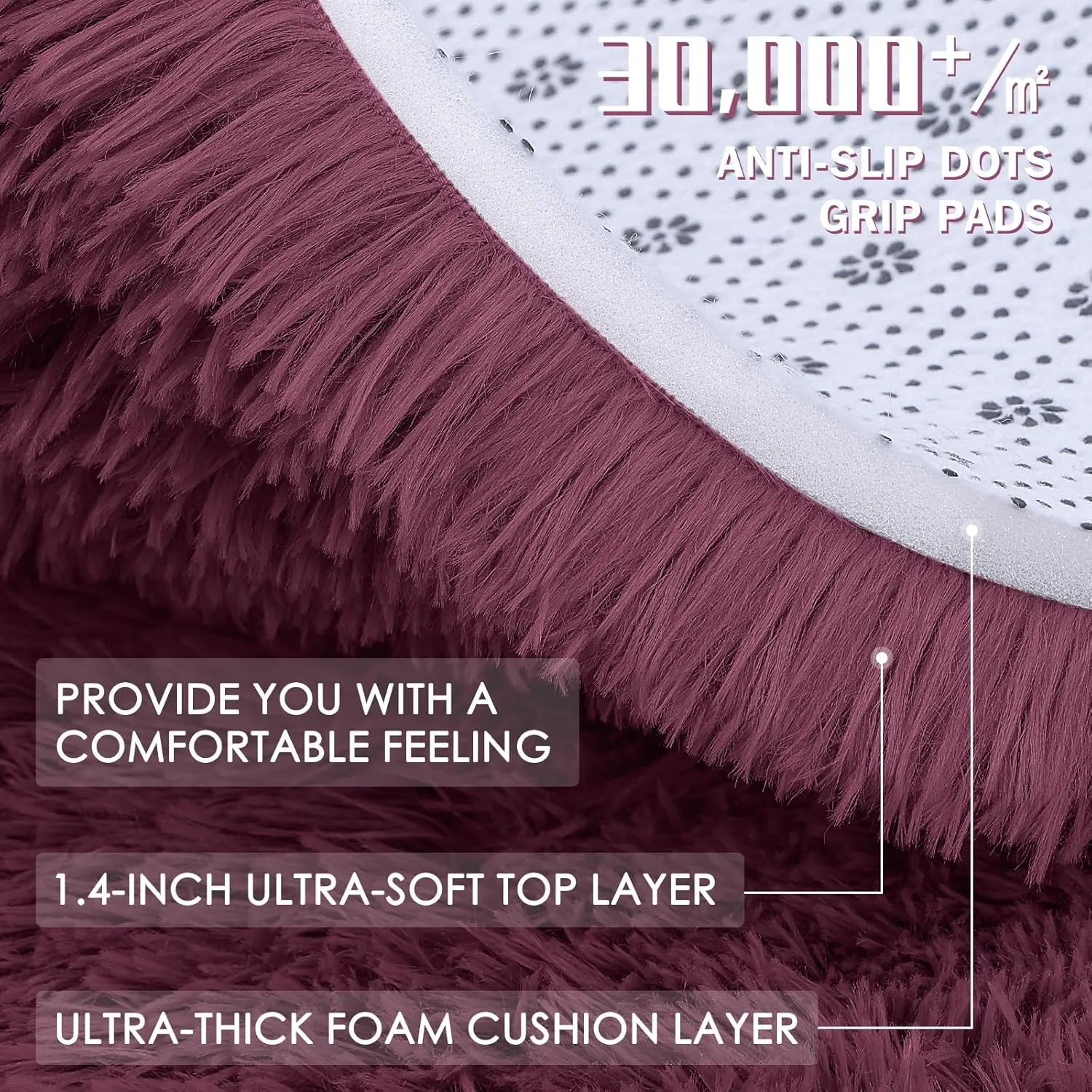 OLANLY Area Rugs for Living Room Bedroom, Machine Washable 4x5.9 Feet Soft Fluffy Shaggy Bedside Rug, Indoor Floor Carpet for Kids Girls and Boys, Dorms, Nursery Rooms, Home Decor Aesthetic, Burgundy