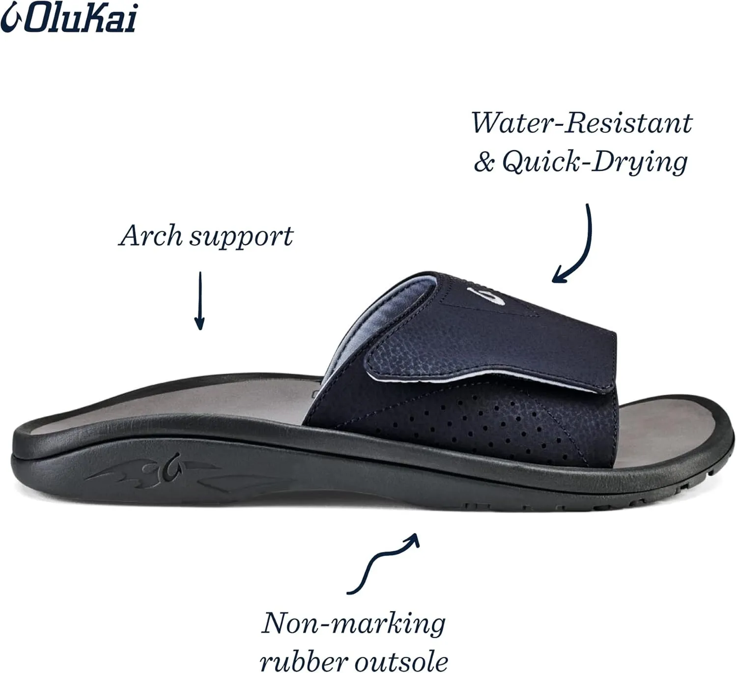 OLUKAI Nalu Slide Men's Versatile Slide Sandals, Water-Friendly & Adjustable Straps, Lightweight & Durable, All-Day Comfort & Support