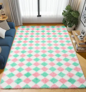 ONASAR Soft Fluffy Colorful Rugs for Living Room Bedroom Girls, 5x8 Large Modern Fuzzy Pink Kids Rug, Shaggy Plush Area Rug Cute Shag Carpet for Girls Nursery Playroom Classroom Home Decor Aesthetic