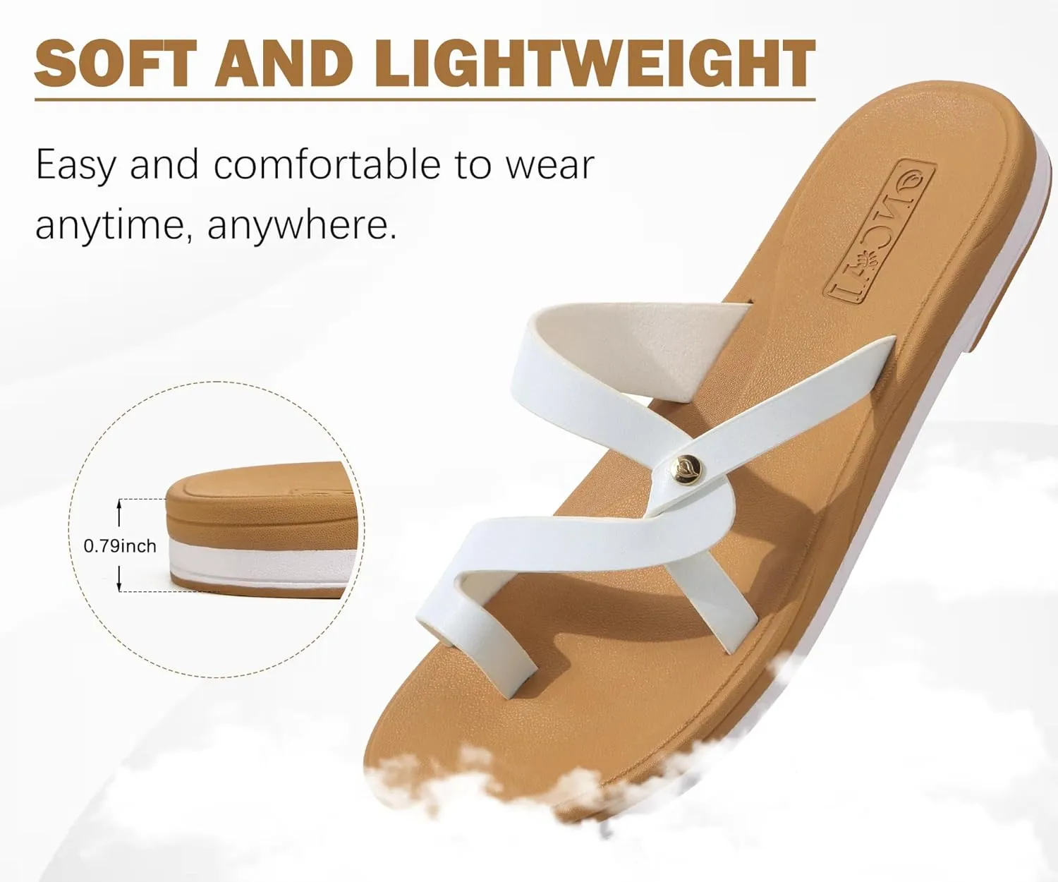 ONCAI Flat Sandals for Women Trendy Square Open Split-Toe Ring Summer Dressy Cross Strappy Slides Sandles with Slip-on Rubber Soles