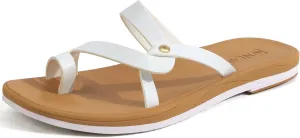 ONCAI Flat Sandals for Women Trendy Square Open Split-Toe Ring Summer Dressy Cross Strappy Slides Sandles with Slip-on Rubber Soles