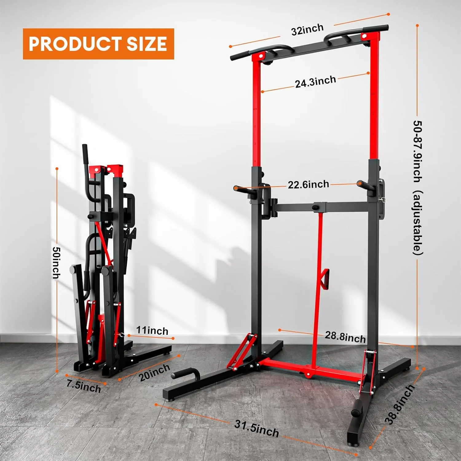 ONETWOFIT Foldable Power Tower Pull Up Bar Station Assistive Trainer Multi-Function Adjustable Dip Station for Home Gym Workout, Heavy Duty Strength Training Fitness Equipment Pull Up Stand