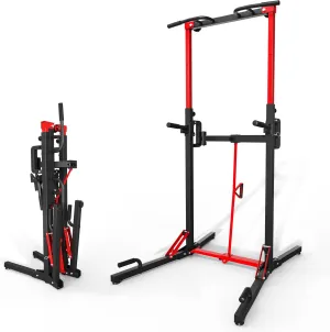 ONETWOFIT Foldable Power Tower Pull Up Bar Station Assistive Trainer Multi-Function Adjustable Dip Station for Home Gym Workout, Heavy Duty Strength Training Fitness Equipment Pull Up Stand