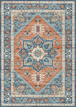 Orange And Blue Vintage Area Rug