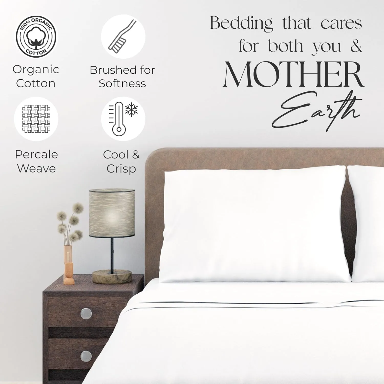 Organic 100% Cotton Percale Sheets Queen White- Crisp & Cooling Queen Sheets Set, 16” Deep Pocket, Breathable Bed Sheets for Hot Sleepers