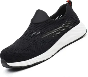 ORISTACO Steel Toe Shoes Mens, Slip on Lightweight Summer Breathable Safety Industrial Construction Work Sneakers