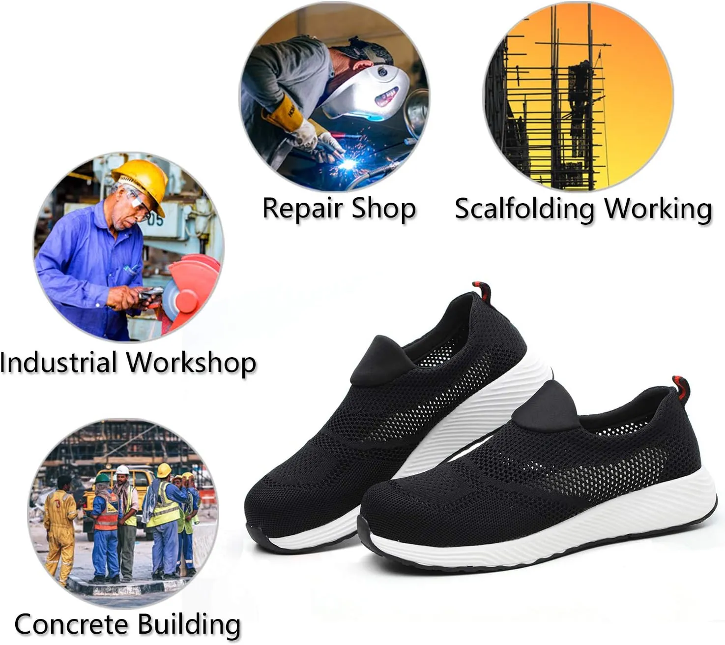 ORISTACO Steel Toe Shoes Mens, Slip on Lightweight Summer Breathable Safety Industrial Construction Work Sneakers