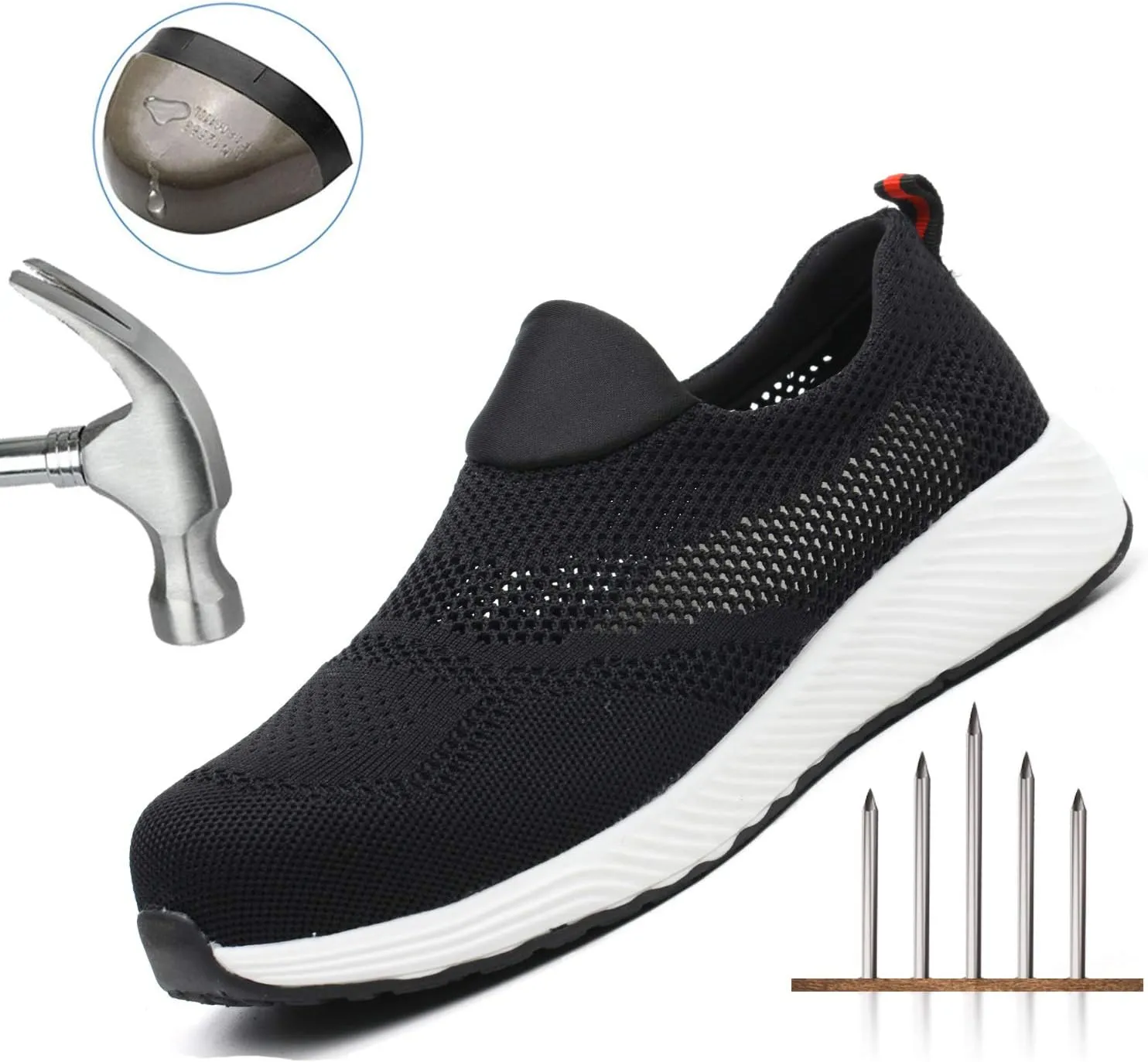 ORISTACO Steel Toe Shoes Mens, Slip on Lightweight Summer Breathable Safety Industrial Construction Work Sneakers