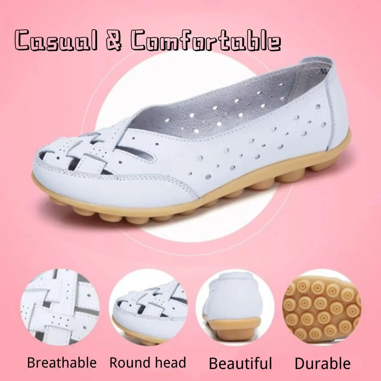 Orthopedic Loafers in Breathable Leather, Womens Casual Soft Leather Slip-on Flat Breathable Loafers，Women's Comfort Flat Orthopedic Sneakers