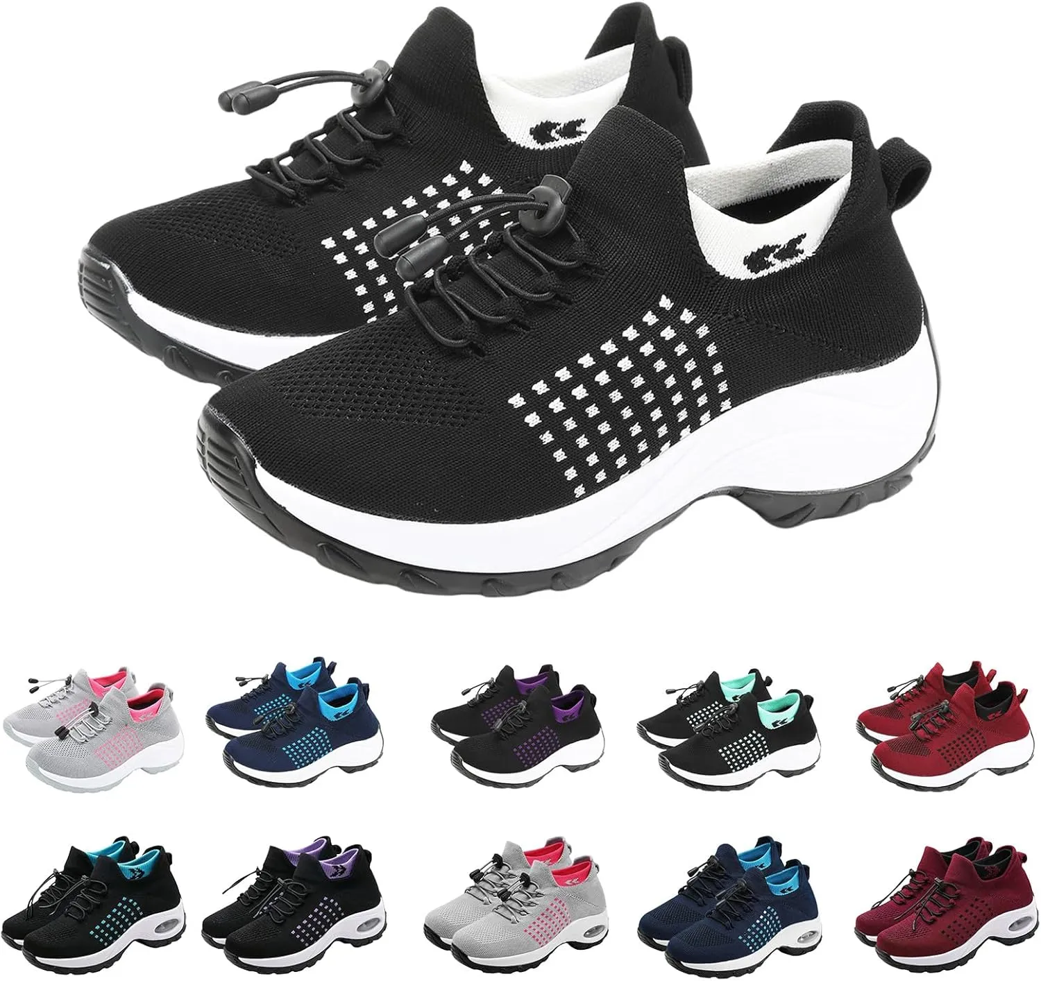 Orthopedic Sneakers for Women Men Adjustable Elastic Strap Trainers Shoes,Lightweight Breathable Damping Air Cushion Sneakers Non-Slip Platform Waterproof Comfort Soles Sports Shoes with Arch Support