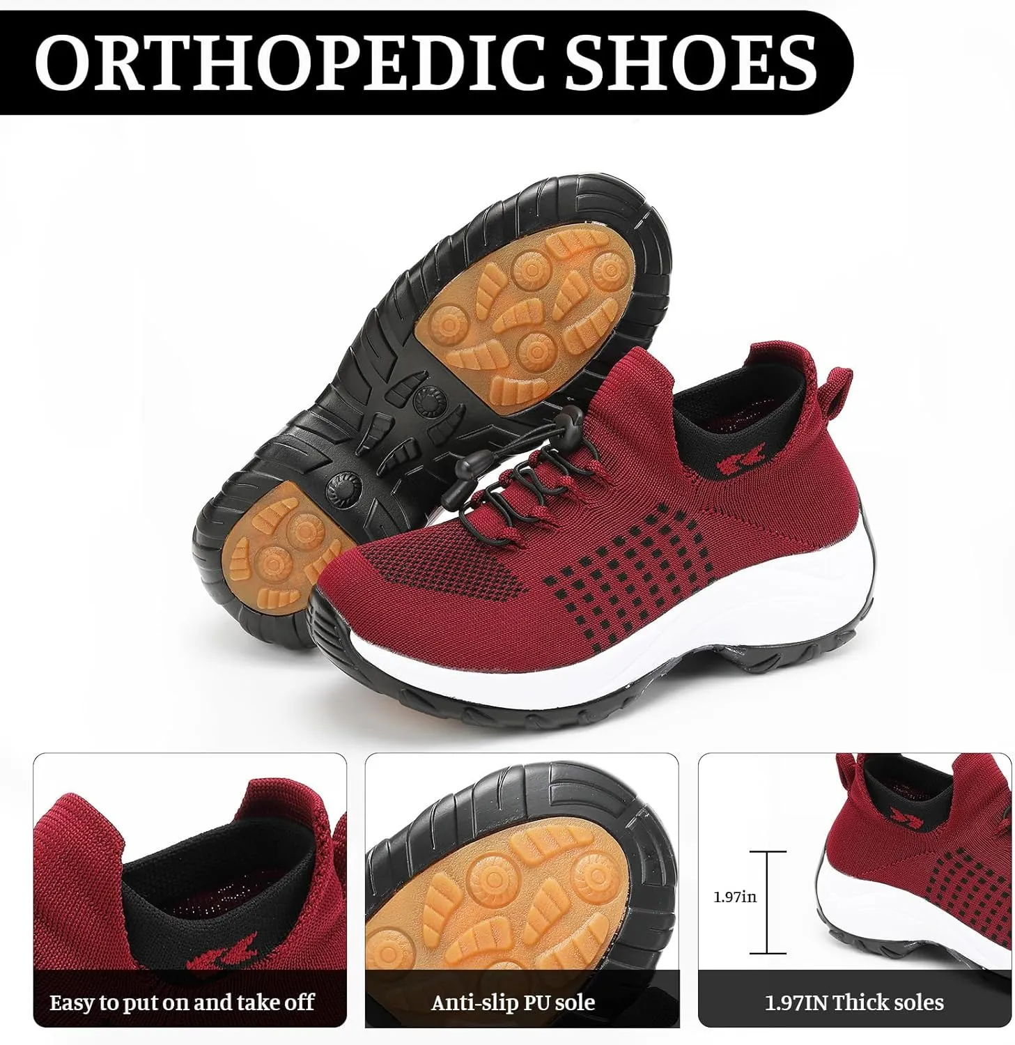 Orthopedic Sneakers for Women Men Adjustable Elastic Strap Trainers Shoes,Lightweight Breathable Damping Air Cushion Sneakers Non-Slip Platform Waterproof Comfort Soles Sports Shoes with Arch Support