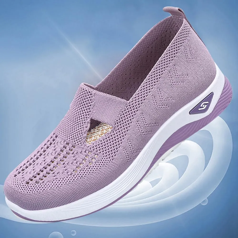 Orthowalkway Womens Shoes, Women's Comfortable Breathable Knitted Sneakers, Orthopedic Slip-On Lightweight Flat Soft Shoes