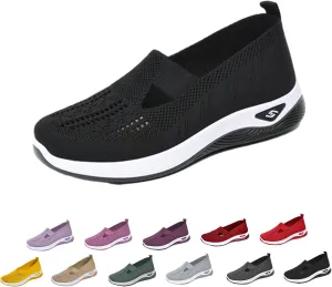 Orthowalkway Womens Shoes, Women's Comfortable Breathable Knitted Sneakers, Orthopedic Slip-On Lightweight Flat Soft Shoes