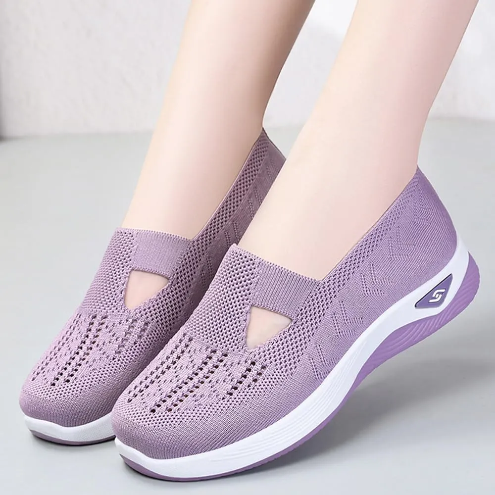 Orthowalkway Womens Shoes, Women's Comfortable Breathable Knitted Sneakers, Orthopedic Slip-On Lightweight Flat Soft Shoes