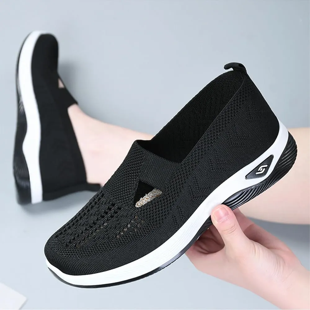 Orthowalkway Womens Shoes, Women's Comfortable Breathable Knitted Sneakers, Orthopedic Slip-On Lightweight Flat Soft Shoes