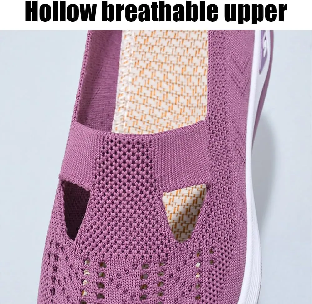 Orthowalkway Womens Shoes, Women's Comfortable Breathable Knitted Sneakers, Orthopedic Slip-On Lightweight Flat Soft Shoes
