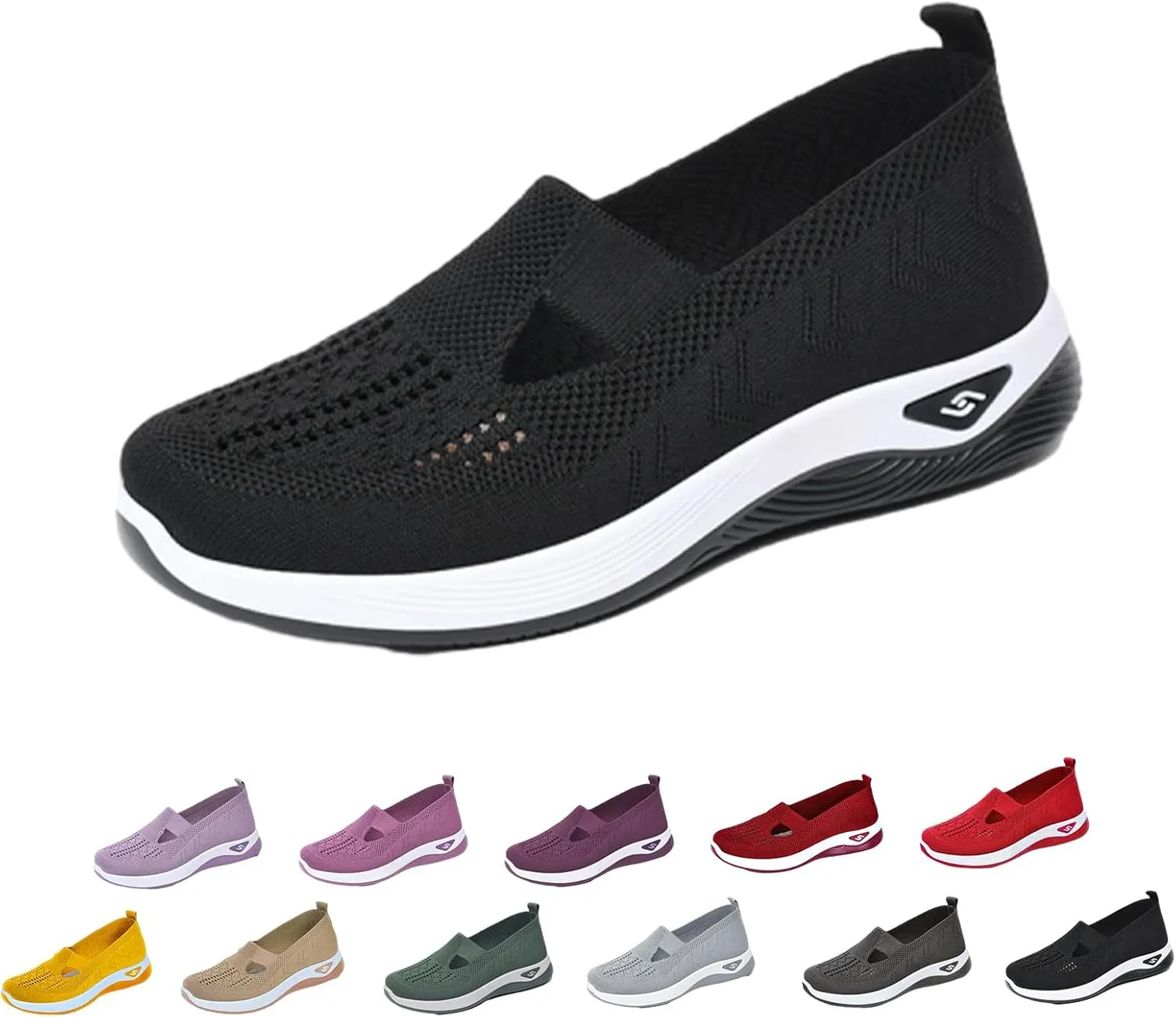 Orthowalkway Womens Shoes, Women's Comfortable Breathable Knitted Sneakers, Orthopedic Slip-On Lightweight Flat Soft Shoes