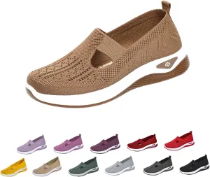 Orthowalkway Womens Shoes, Women's Comfortable Breathable Knitted Sneakers, Orthopedic Slip-On Lightweight Flat Soft Shoes
