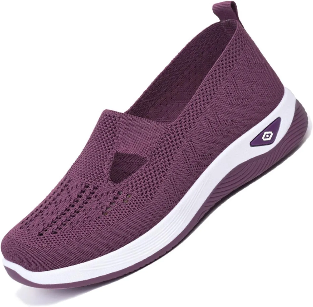Orthowalkway Womens Shoes,Breathable Sneakers Slip On Comfortable Knitted Lightweight Flat Walking Shoes with Soft Cushion