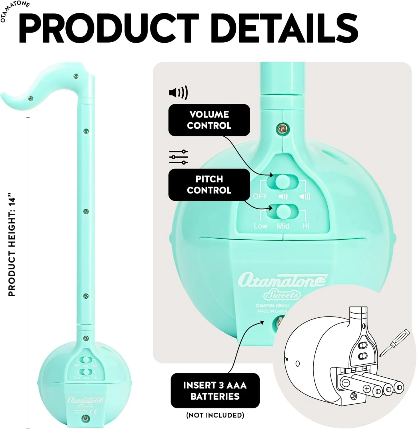Otamatone Japanese Electronic Musical Instrument Portable Music Synthesizer from Japan by Maywa Denki Studio Award Winning, Educational Fun Gift for Children, Teens & Adults - Mint