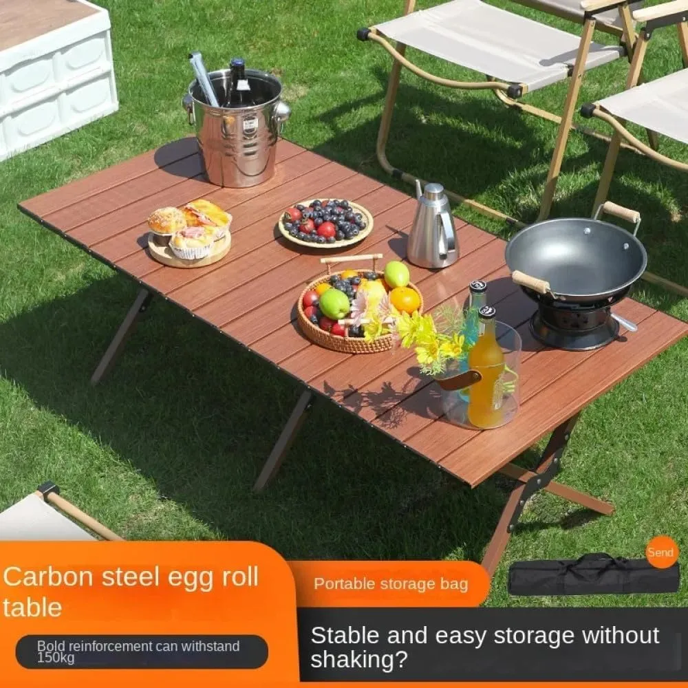 Outdoor Camping Table Folding Wood Grain Carbon Steel Egg Roll Portable Bea Table air Tourist Plate Table Camping,11 L
