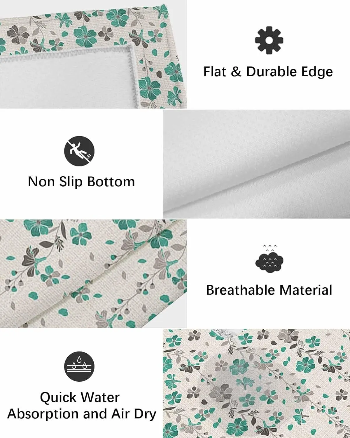 Outdoor Rug for Patio, Large Floor Mat Flower Teal Grey Cherry Blossoms Cotton Background Non Slip Area Rug Rubber Backing Quick Dry Clearance Carpet for Camping, Garden, Lawn, Deck, Porch, 4' x 6'