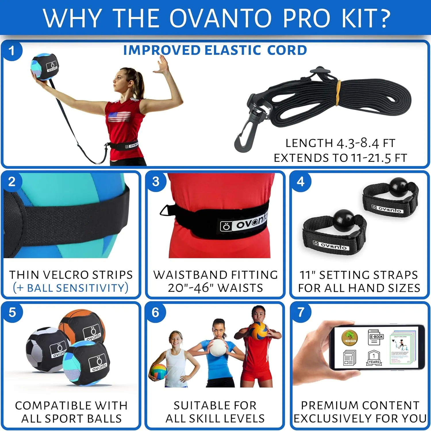 OVANTO Volleyball Training Equipment Aid – Solo Volleyball Equipment in 4 Styles to Serve, Spike, Set and Pass Like a Pro - Adjustable Volleyball Practice Equipment Gift for Beginners & Experts