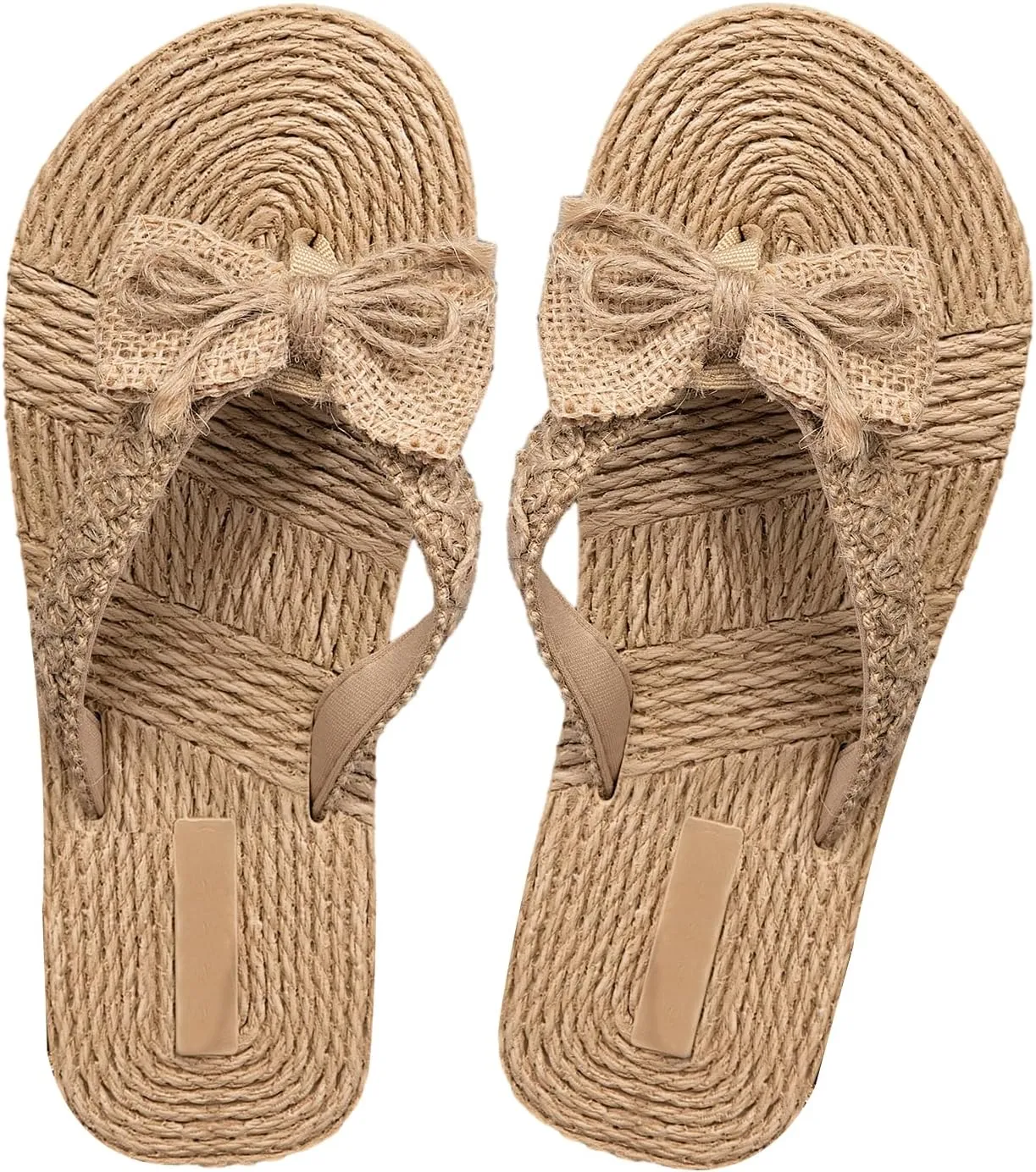 OYOANGLE Women's Solid Bow Decor Slide Sandals Summer Beach Shoes Toe Post Flat Sandals Open Toe Slip on Slide Sandal