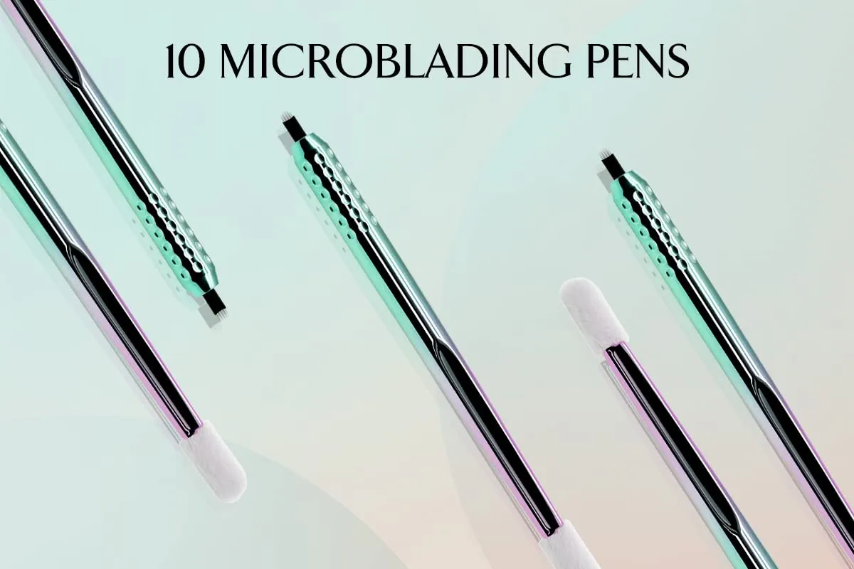 PACK OF 10 - Mellie Microblading Disposable Microblading Pen with Pigment Sponge Disposable Tool For Creating Eyebrows Microblading Supplies (Rainbow, U18 NANO .15mm)