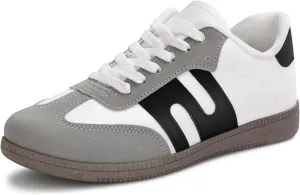 Padgene Womens Tennis Sneakers Walking Flat Low-Top Casual Lace-Up Comfortable Fashion Sneakers Women Classic Retro Gum Sole Shoes Skate Shoe Anti Slip Trainers - US8.5 Black