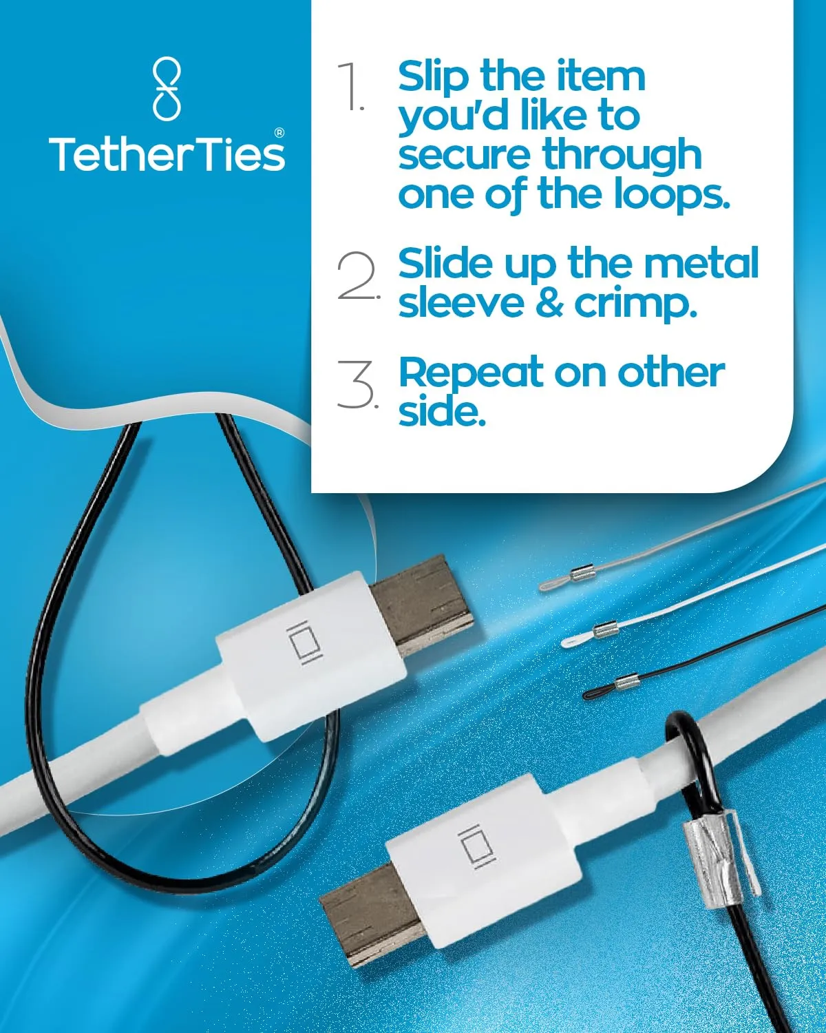 Patented Pre-Assembled Adapter Ties - Anti-Theft Cable Locks for Tools, Dongles, Tethers, Computer adapters. Steel Cable, Security Lock, Easy Installation