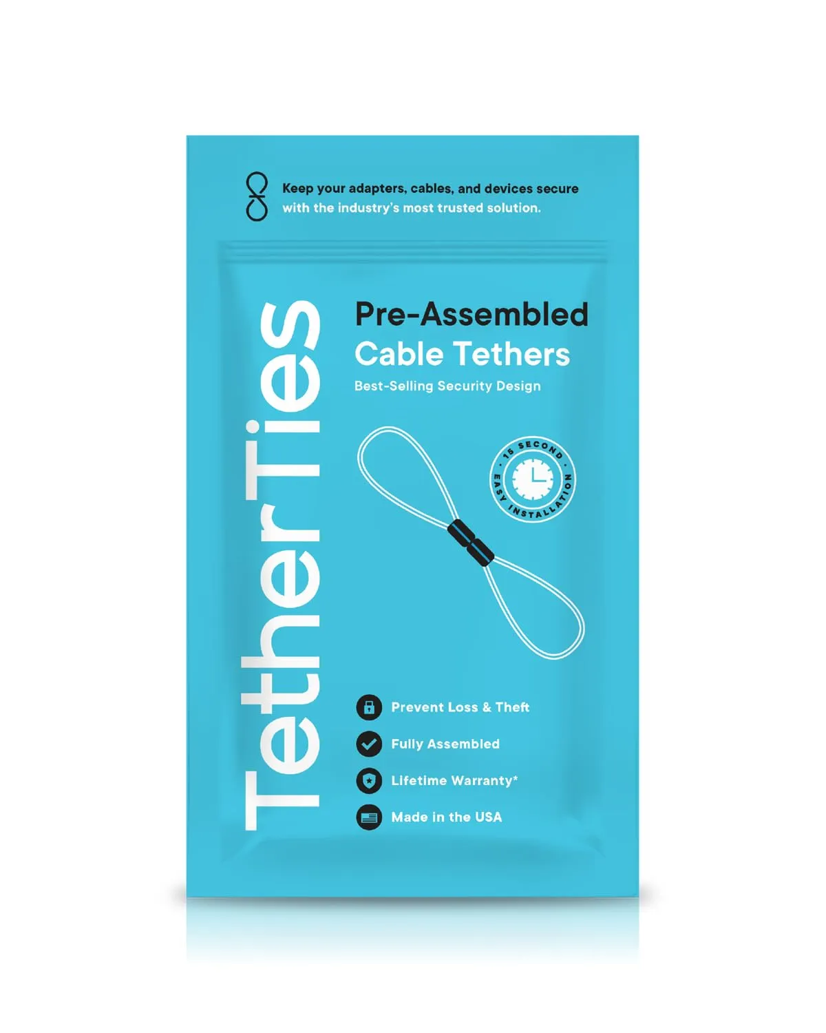 Patented Pre-Assembled Adapter Ties - Anti-Theft Cable Locks for Tools, Dongles, Tethers, Computer adapters. Steel Cable, Security Lock, Easy Installation
