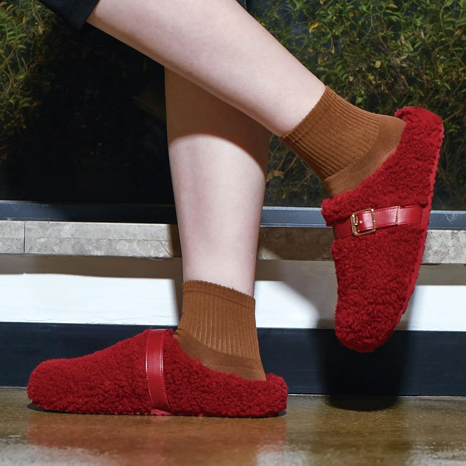 PepStep Womens Suede or Fur Clog Mules - Low Platform Slip On Closed Toe Arch Support Cork Slide Slippers for Ladies