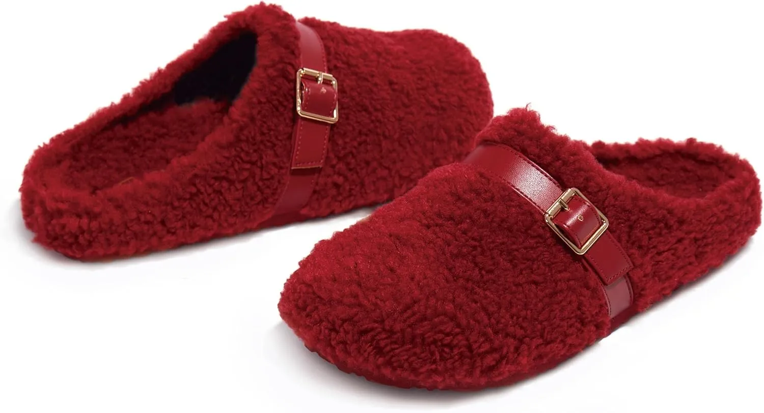 PepStep Womens Suede or Fur Clog Mules - Low Platform Slip On Closed Toe Arch Support Cork Slide Slippers for Ladies