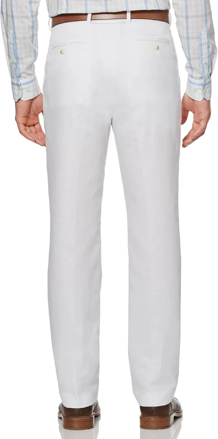 Perry Ellis Men's Linen Blend Dress Pants, Flat Front, Durable Twill, Modern Fit, Breathable & Lightweight
