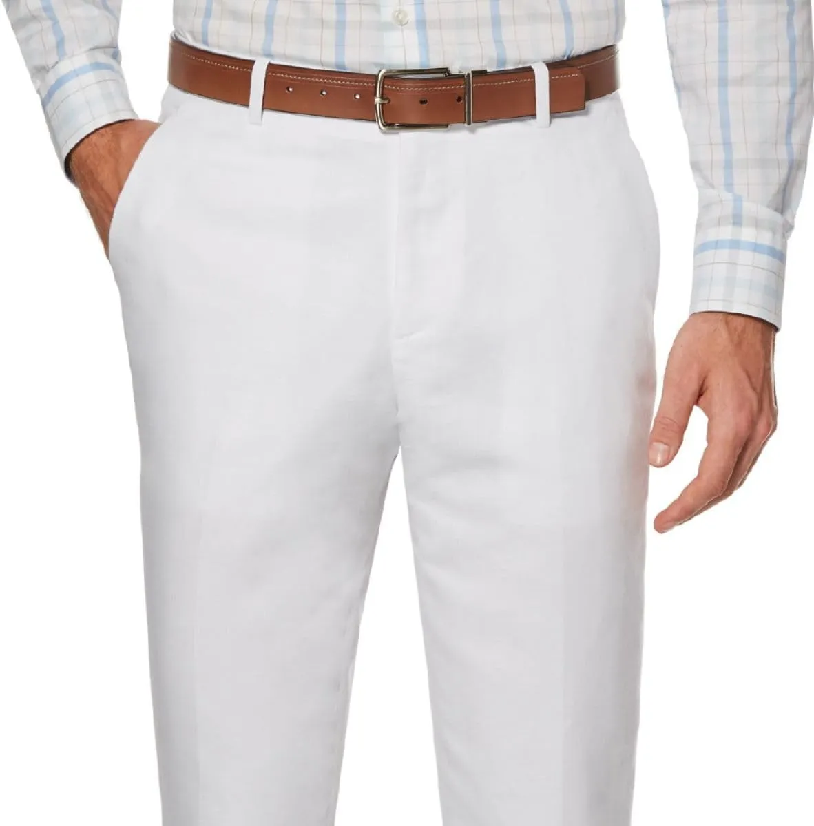 Perry Ellis Men's Linen Blend Dress Pants, Flat Front, Durable Twill, Modern Fit, Breathable & Lightweight