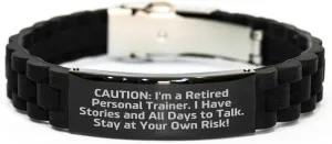 Personal Trainer Gifts from Men, Funny Glide lock Clasp Bracelet for Women, Stay Fit Safe Motivation, Christmas Unique Gifts, Personal Trainer Quote, Warns You At Your Own Risk!