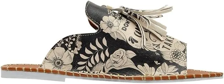 Personalize Your Life Pine - Printed Flat Slide Slippers - Tassel Detail - Everyday Fashion - Chic, Elegant, and Casual Style - Vegan, Environmentally Friendly and Handmade - Breathable Content