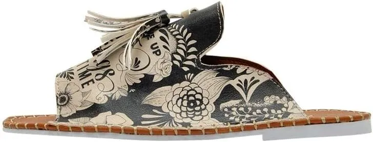 Personalize Your Life Pine - Printed Flat Slide Slippers - Tassel Detail - Everyday Fashion - Chic, Elegant, and Casual Style - Vegan, Environmentally Friendly and Handmade - Breathable Content