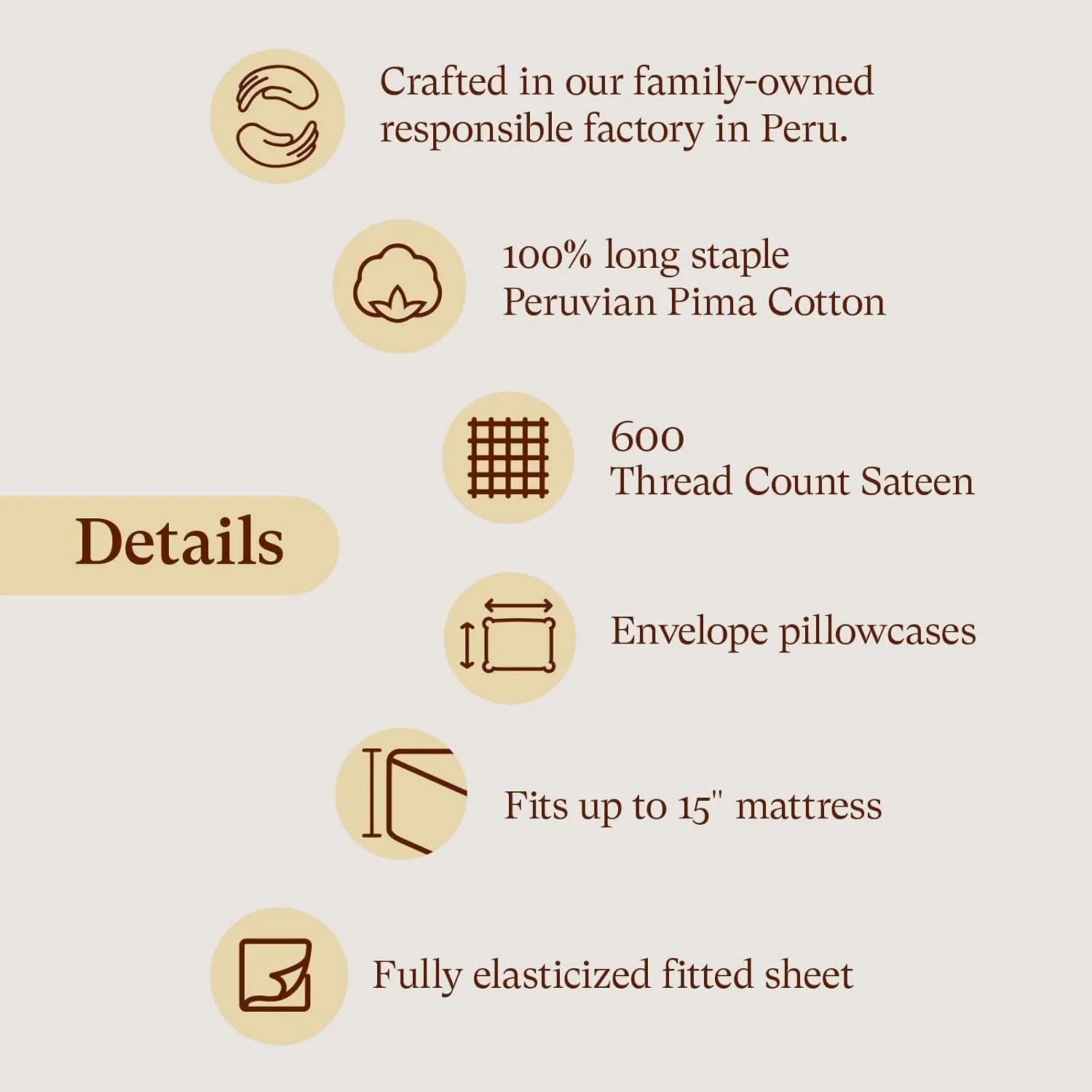 Peru Pima, Queen Size Bed Sheets Set, 4 Piece Bedding, 600 Thread Count, Breathable & Cooling Sheets, Sateen, 100% Peruvian Pima Cotton, Ivory