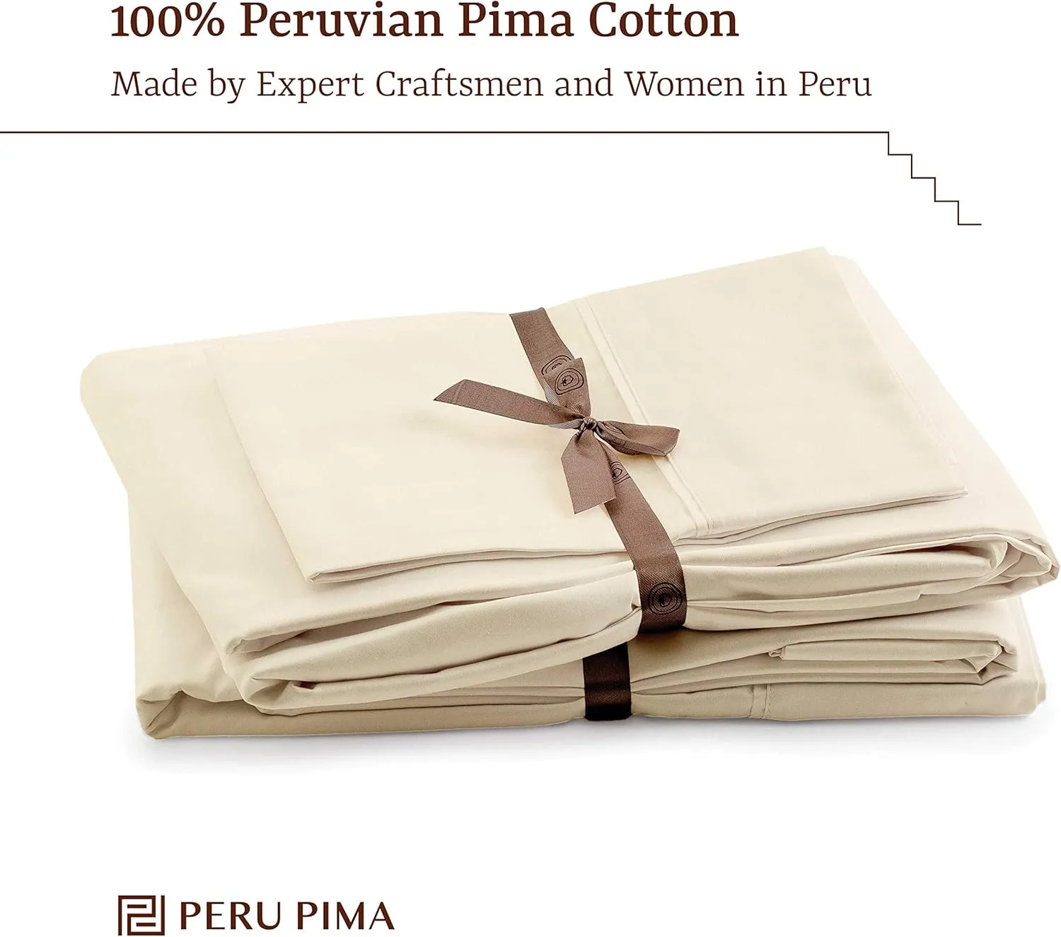 Peru Pima, Queen Size Bed Sheets Set, 4 Piece Bedding, 600 Thread Count, Breathable & Cooling Sheets, Sateen, 100% Peruvian Pima Cotton, Ivory