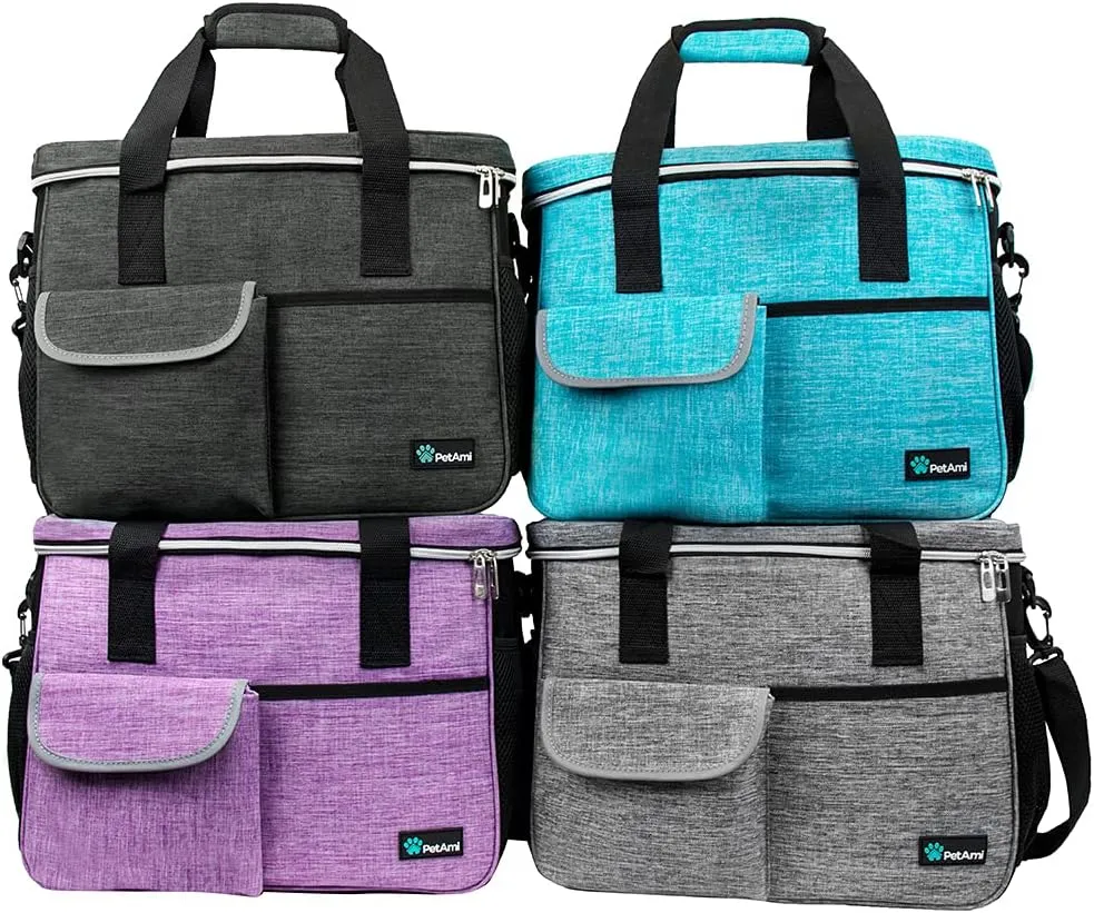 PetAmi Dog Travel Bag, Travel Pet Bag Organizer, Dog Food Travel Bag with Food Container and Bowls, Dog Travel Supplies Gift Accessories for Weekend Camping, Dog Cat Diaper Bag (Purple, Medium)