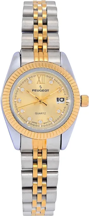 Peugeot Women's Luxury Status Wrist Watch with Fluted Bezel, Steel Bracelet and Date Window