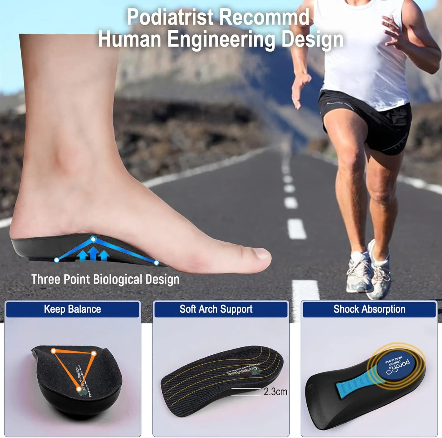 Plantar Fasciitis Relief Arch Support Shoe Inserts for Women and Men, Heel Cup for Heel Pain Relief, Achilles Tendonitis Relief and Max Anti-Shock, Heel Pads for Heel Spur Relief and Heel Lift